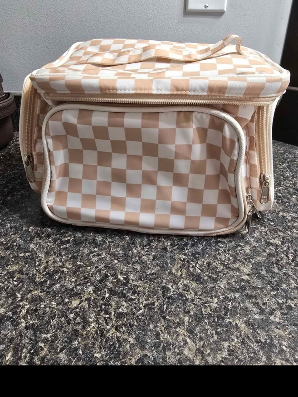 Beige Checkered Women’s Cosmetic Bag - Brand: